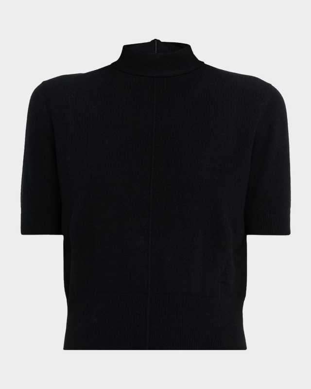 Mock-Neck Short-Sleeve Cashmere Sweater